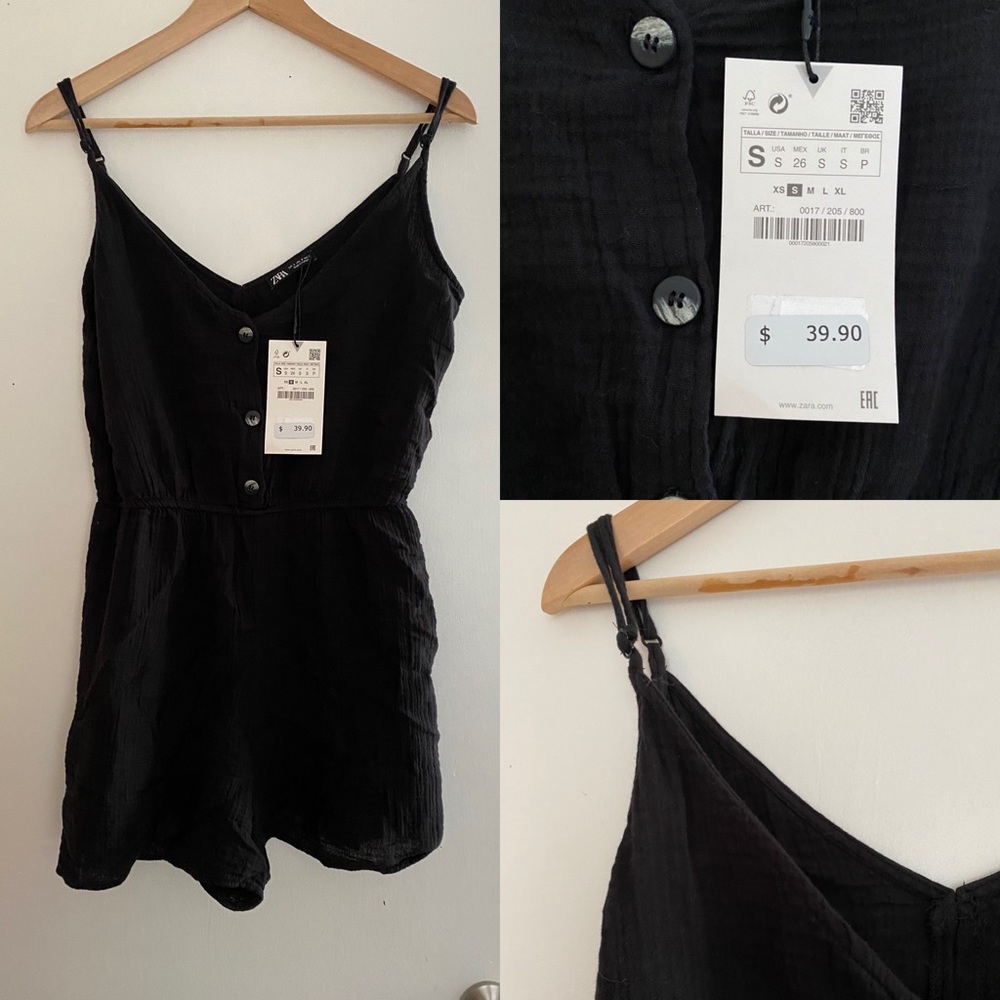 Zara crinkle button-up romper w/ adjustable straps
